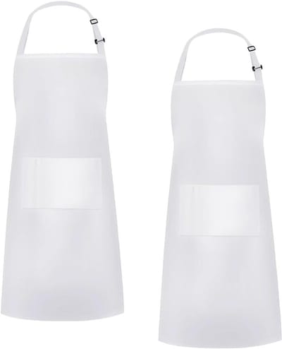 Thijox - 2 Keukenschorten voor Dames en Heren, Lange BBQ Schorten in Wit, Oberschort met Tas voor Koks, Barista, Restaurant, Café en Catering