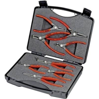 Knipex 00 21 25 Precisie-borgveertang set Geschikt voor borgringen Binnen- en buitenringen 12-25 mm, 19-60 mm 10-25 mm, 19-60 mm Puntvorm 90° haaks,