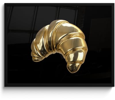 Fotolijst inclusief poster - Posterlijst 70x50 cm - Posters - Croissant - Brood - Goud - Zwart - Foto in lijst - Keuken decoratie muur - Wanddecoratie accessoires - Muurdecoratie - Schilderijen