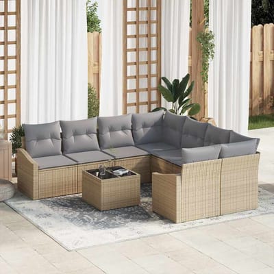 vidaXL Bankstel 9 st Beige en Licht Grijs poly rattan