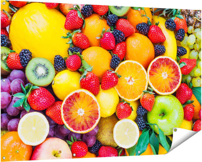 Gards Tuinposter Kleurrijke Fruit Achtergrond - 150x100 cm - Tuindoek - Tuindecoratie - Wanddecoratie buiten - Tuinschilderij