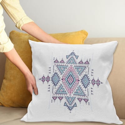 ABAKUHAUS Kussenhoes 40x40 cm – Azteekse geometrische tatoeage, Tweezijdig bedrukt, Babyblauw-Roze