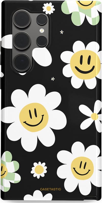 Casetastic hoesje geschikt voor Samsung Galaxy S24 Ultra - Dubbellaagse bescherming - Vrolijke Madeliefjes - Fashion Case - Zwart Wit Grijs Goud