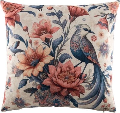 Tiseco - Kussen (gevuld) - Bloementekening print - 45x45 cm, blauw roze