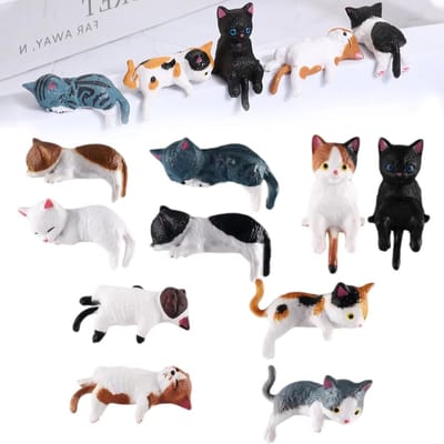 Miniatuur Katten Figuren - Set van 10 Stuks van Hars voor Auto, Bureau, Kantoor en Tuin Decoratie, Schattige Dierenaccessoires