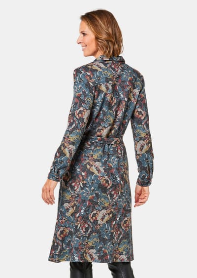 Overhemdjurk met strikceintuurtje - petrol / donkerrood / gedess. - Gr. 44 van Goldner Fashion