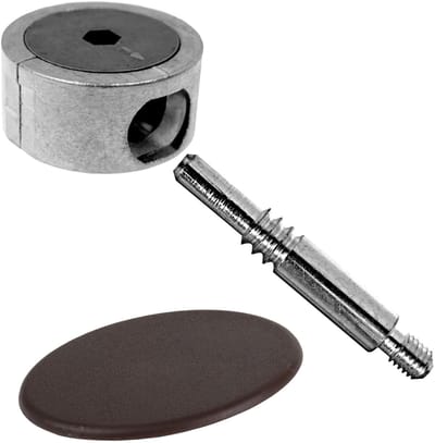 SOTECH hoekverbinder FUERTE 64 mm met bruine kunststof afdekking, metalen nokbeslag, kastverbinder, meubelverbinder, set verbindingsbeslag voor hoekverbindingen