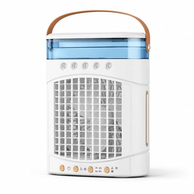 VHV - Ventilatoren - Luchtkoeler - Aircooler - Mobiele luchtkoeler - Torenventilator - Verkoeling - Bladloze ventilator - Oscillerend - Met watervernevelaar - Oplaadbaar - Voor bureau en kantoor - Wit