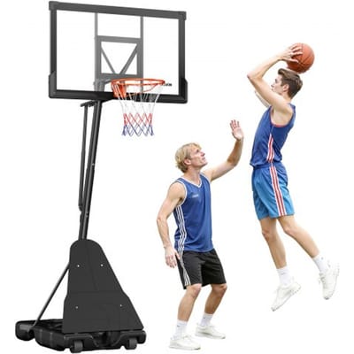 VEVOR draagbare basketbalstandaard, max. 3,05 m in hoogte verstelbare (handmatige) basketbalring, basketbalsysteem met 130 cm PC-achterbord, basketbalringsysteem met achterbordset voor terrassen en scholen
