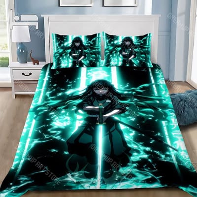 Demon Slayer Muichiro tokito Dekbedovertrek Kussensloop Beddengoedset Volwassene Jongen Meisje Slaapkamer Decoratie Kinderen Cadeau Eenpersoonsmaat EU Single 90x200cm
