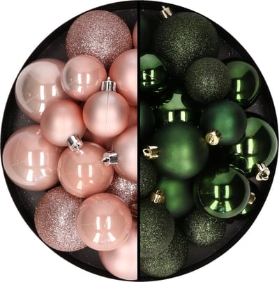 Kerstballen 60x stuks - mix donkergroen/lichtroze - 4-5-6 cm - kunststof - kerstversiering
