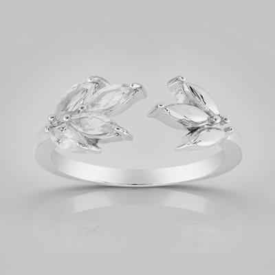 Cavill - Zilveren Ring met 4 Witte Topaas 0,605 ct - 925 Sterling Zilver - Marquise Geslepen - Elegante Bloemring met Prong Zetting