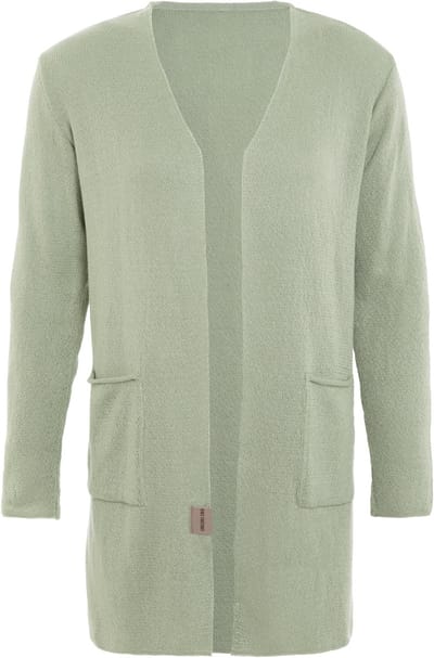 Knit Factory Ella Lang Gebreid Vest - Gebreide dames cardigan - Lang vest tot over de knie - Zwart damesvest gemaakt uit 30% wol en 70% acryl - Sage Green - 36/38