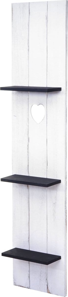 Wandplank MCW-C92, wandpaneel houten plank, 3 niveaus 150x33x13cm massief hout vintage ~ wit/donkergrijs shabby