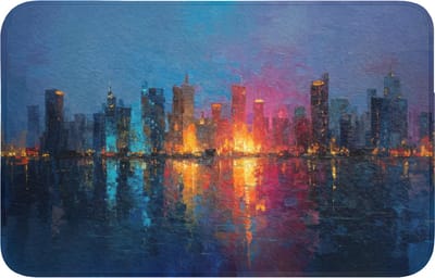 WC mat 80x50 cm - Antislip - Skyline - Penseelstreken - Donkerblauw - Lichtgevend - Toiletmat - Vloermat - Douchemat - Toilet tapijt - Toiletmatten