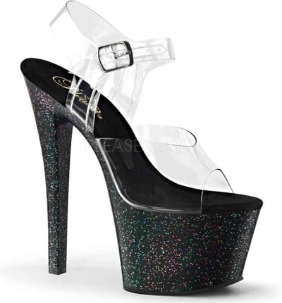 Pleaser - SKY308MG Sandaal met enkelband, Paaldans schoenen - Paaldans schoenen - 35 Shoes - Zwart/Transparant