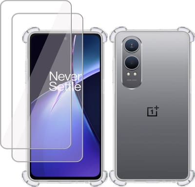 Hoesje + 2x Screenprotector geschikt voor OnePlus Nord CE4 Lite – Tempered Glass - Extreme Shock Case Transparant