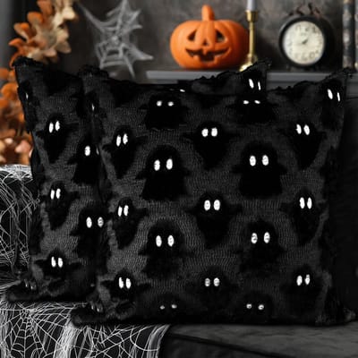 Dailygoods- Kussenslopen 50 x 50 cm - 2 stuks - Pluche - Halloween/spookpatroon - Decoratief - Zachte stof - Verborgen ritssluiting - Kussenhoezen