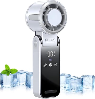 Handheld Fan met 100 Standen - Turbo Mini Ventilator Oplaadbaar - 3-in-1 Draagbare Handventilator voor Hals en Bureau - USB Kleine Ventilator voor Reizen, Kantoor en Outdoor - Wit