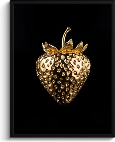 Fotolijst inclusief poster - Posterlijst 60x80 cm - Posters - Aardbei - Goud - Zwart - Chrome - Foto in lijst - Keuken decoratie muur - Wanddecoratie accessoires - Muurdecoratie - Schilderijen