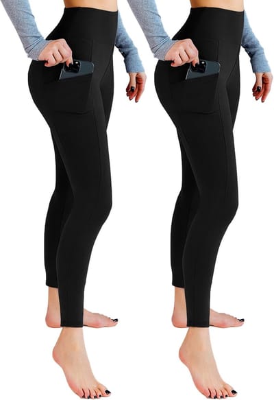 Leggings voor dames, hoge taille, ondoorzichtige leggings met zakken voor work-out, sport, yoga, hardlopen, 2 stuks