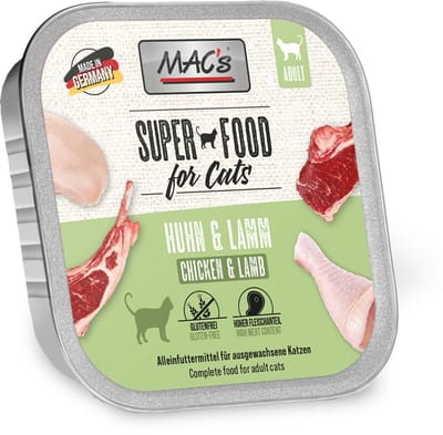 Mac’s Kattenvoer Natvoer - vlees kuipje 70% Kip en Lamsvlees 6 x 85g