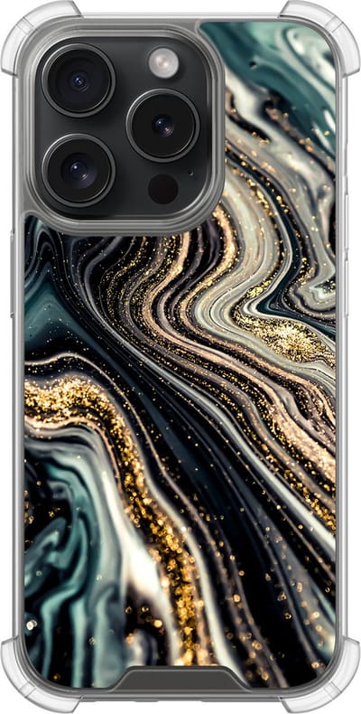 Shockproof hoesje - Geschikt voor iPhone 15 Pro - Marmer swirl - Extra sterke case - TPU/polycarbonaat - Marmer - Multi, Transparant