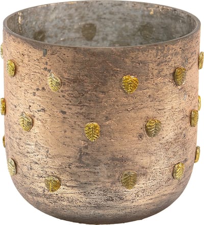 Clayre & Eef Theelichthouder Ø 13x13 cm Goudkleurig Glas Bladeren