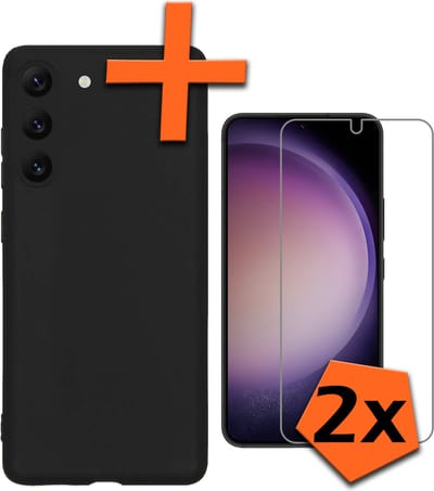 Hoes - Met 2x Screenprotector - Geschikt voor Samsung Galaxy S23 - Sterk & Shockproof - Back Cover - Siliconen Case - Telefoon Hoes - Zwart