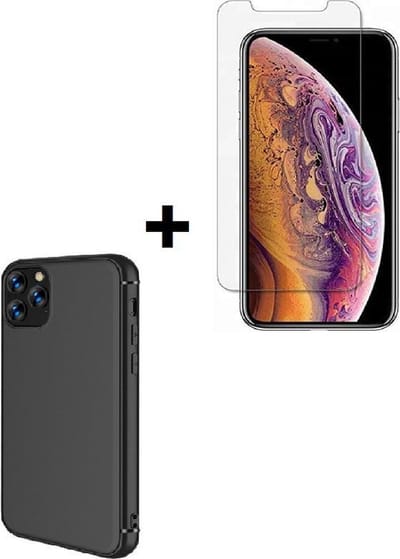 Geschikt voor iphone 11 Hoesje - iphone 11 Screenprotector - Hoesje Siliconen Zwart Case Tpu Cover + Screen Protector Tempered Gehard Glas
