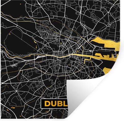 Muurstickers - Sticker Folie - Goud - Plattegrond - Dublin - Stadskaart - Kaart - 100x100 cm - Plakfolie - Muurstickers Kinderkamer - Zelfklevend Behang XXL - Zelfklevend behangpapier - Stickerfolie