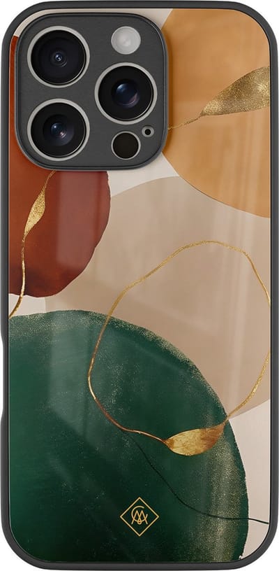 Casimoda® hoesje - Geschikt voor iPhone 16 Pro - Earthy Luxe - Luxe Hard Case Zwart - Backcover telefoonhoesje - Multi
