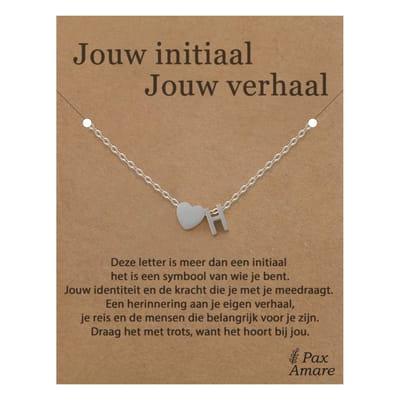 Letter H ketting op Cadeau Kaartje - Jouw initiaal, jouw verhaal - 45cm Zilverkleurig Stainless Steel - Initiaal & Hartje Hanger - Pax Amare