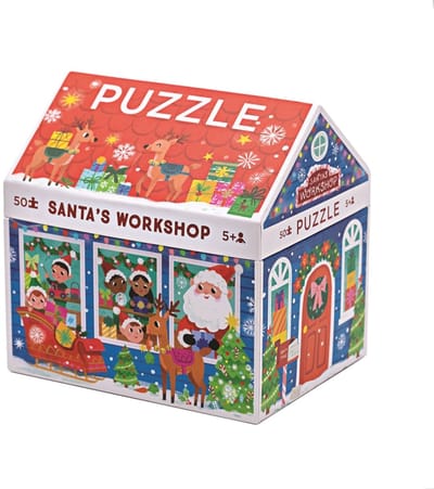 Crocodile Creek puzzel kerst - 50 stukjes - Santa's workshop huisje.
