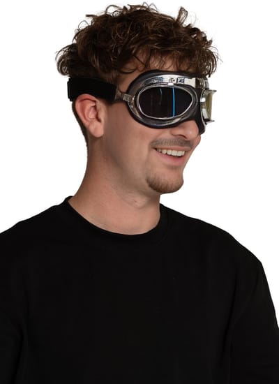 Partychimp Piloten bril Themafeest voor Volwassenen Carnaval Accessoires Verkleedaccessoires thema feest party festival bril race vliegenier motor bril - unisex - Plastic - Zilver
