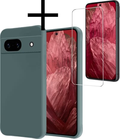 Hoesje - Met Screenprotector - Geschikt voor Google Pixel 8a - Sterk & Shockproof - Back Cover - Siliconen Case - Telefoon Hoes - Donkergroen