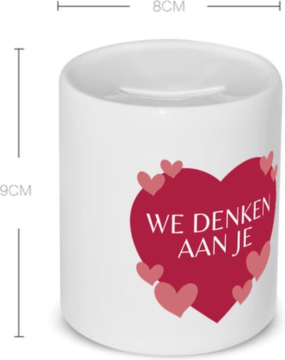 Akyol - we denken aan je hartje en kleine hartjes Spaarpot - Quotes - iemand die door een moeilijke tijd gaat - moeilijke tijd - ziek - koorts - snel beter worden - cadeau - beterschap cadeau - kado - gift - geschenk