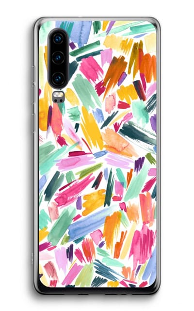 Case Company® - Hoesje geschikt voor Huawei P30 hoesje - Watercolor Brushstrokes - Soft Cover Telefoonhoesje - Bescherming aan alle Kanten en Schermrand