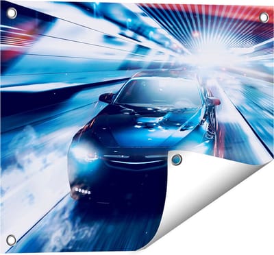Gards Tuinposter Zwarte Sportwagen Auto - Abstract - 50x40 cm - Tuindoek - Tuindecoratie - Wanddecoratie buiten - Tuinschilderij