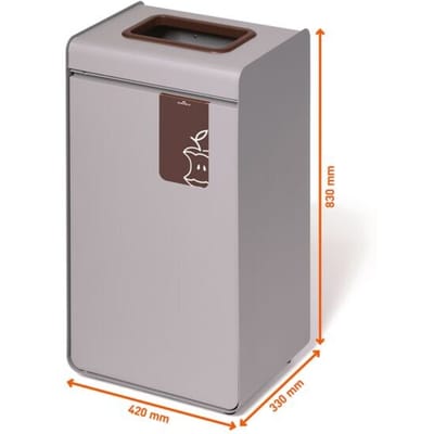 Duurzame DURASORT® recyclingbak, inhoud 55 l, voor organisch afval, gekleurde inworpring en pictogram, binnenbak, staal en kunststof, bruin-grijs