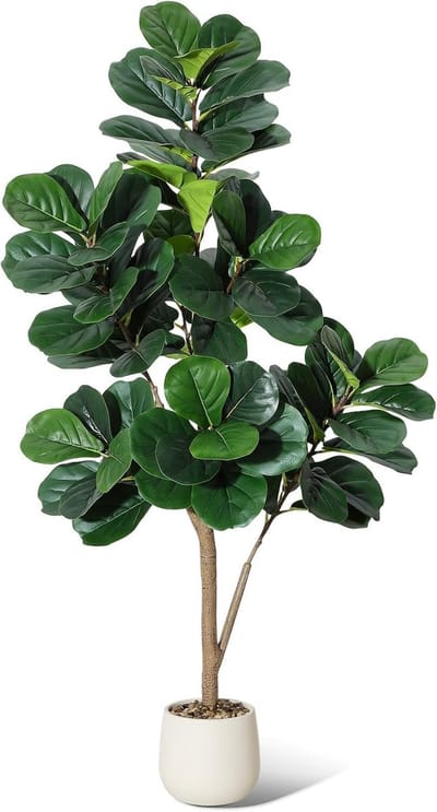 HOERFURIY 150 cm kunstplanten, kunstmatige vijgenboom met witte pot, grote kunstboom, nepplanten, plastic planten, kunstplanten voor binnen en buiten, slaapkamer, woondecoratie