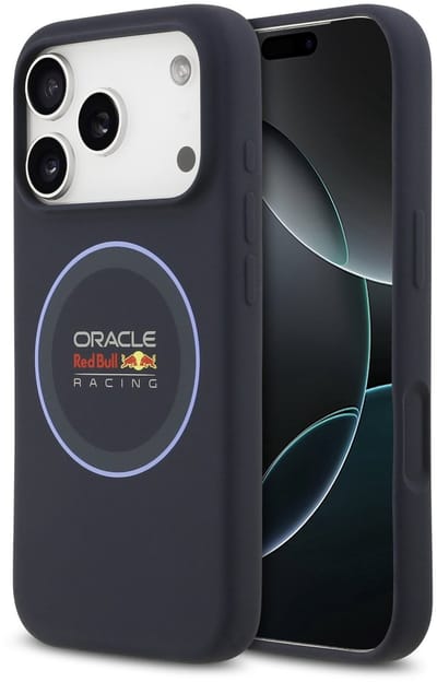 Red Bull Siliconen Hoesje Geschikt voor iPhone 17 Pro – Navy – MagSafe Compatibel – Blue Ring Design – Schokbestendig