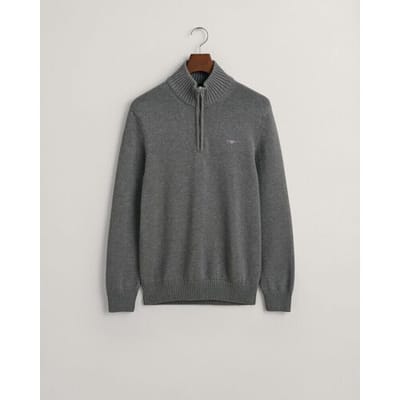 Gant Trui Casual Cotton Half Zip Rib Endings Dark Grey Melange / male