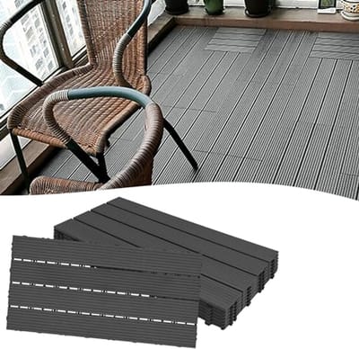 Terrastegels WPC - Houtcomposiet vloer - Tuin balkon vloer - Kliksysteem drainage - 30x60 cm - Antraciet
