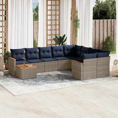 vidaXL - 10-delige - tuinbankset - met - kussens, - grijs - polyrotan