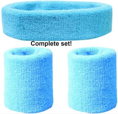 *** Fever Zweetbanden Set Licht Blauw - 3 Suks - Hoofdband Polsband - Sporten Zweten - 90`s Party - van Heble® ***