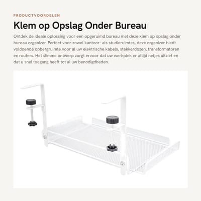 Dailygoods - Klem op Opslag Onder Bureau Organizer - Kabelbeheer - Wit - Plank Mand - Draad Router Stroomstrip - Geschikt voor Kantoor en Studie - Mod...