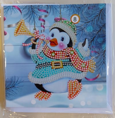 Diamond painting Kerstkaart - vierkant - Pinquin