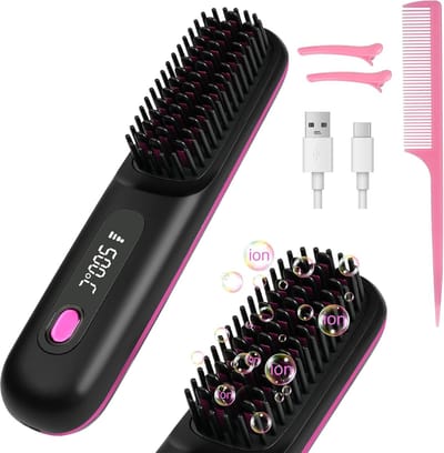 Thijox - Negatieve Ion Haarstijlborstel, Haarstijler met 3 Temperatuurinstellingen, LED Scherm, Antiscalding Technologie, 20s Verwarming, USB Oplaadba