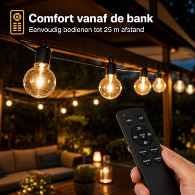 Arvion Lichtsnoer voor Buiten, Dimbaar, 10m, met 15+1 G40 LED Lampen, Buitenverlichting met Afstandsbediening, IP45, 24V, Warm Wit Licht